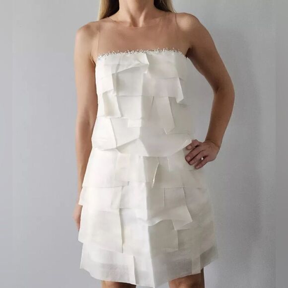 BCBGMaxAzria Dresses & Skirts - NWT BCBGMaxazria 8 Off White Woven Silk Dress Layered